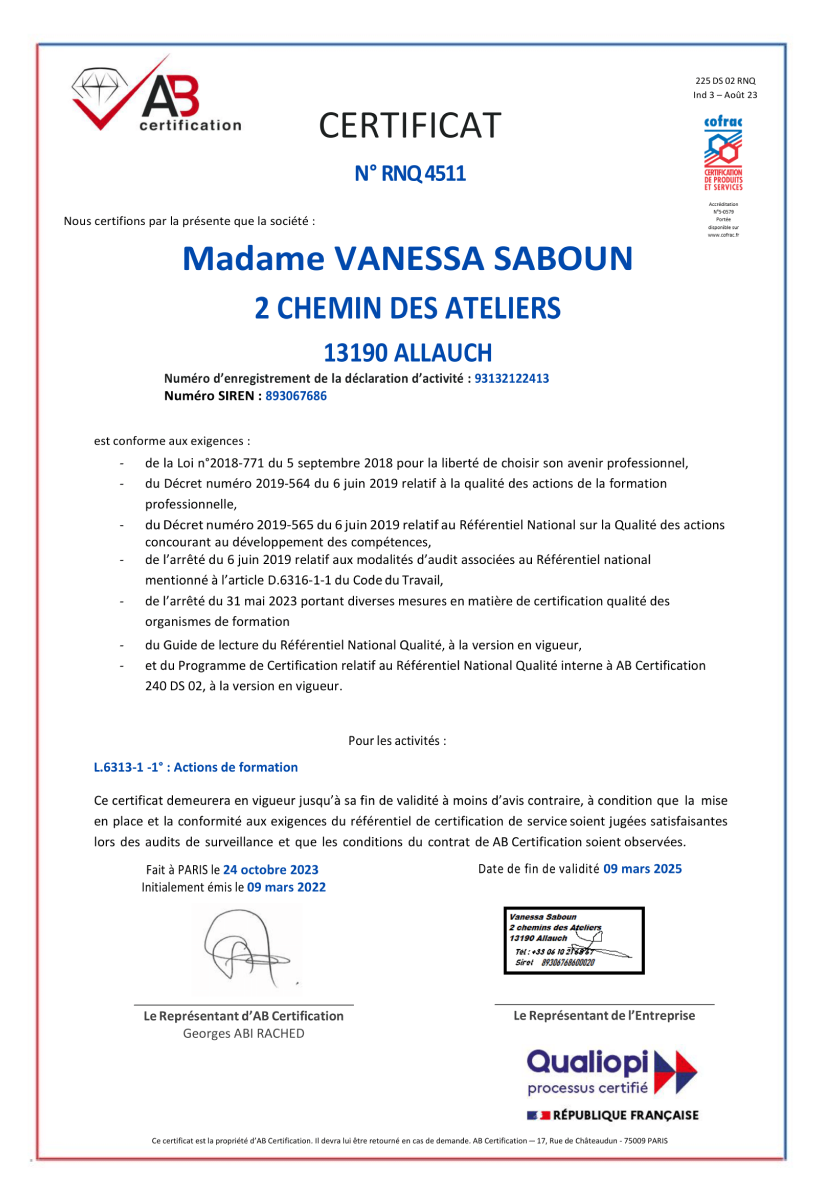Vanessa Saboun Drainage Lymphatique Paris Madame Vanessa Saboun Certificat
